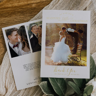 Minimalist Gold Foil 3 Photo Wedding Thank You Holiday Card