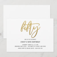 Minimalist Gold Foil 50th Birthday Invitation