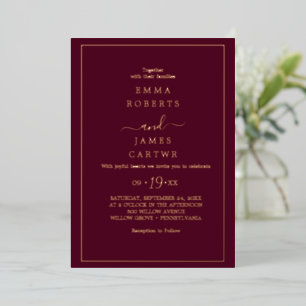 Minimalist Gold Foil   Burgundy Bold Names Wedding