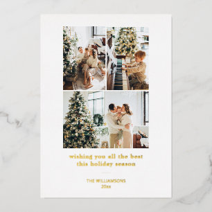 Minimalist Gold Foil Multi Photo Christmas Wishes Holiday Card