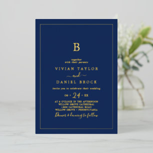 Minimalist Gold Foil   Navy Blue Monogram Wedding