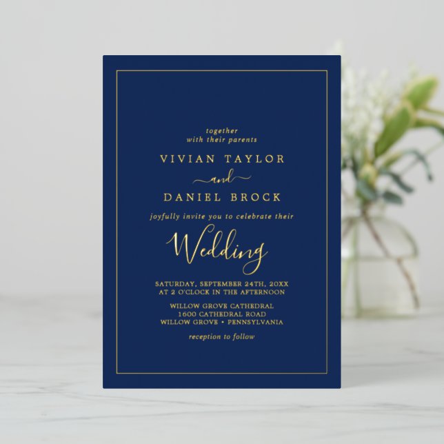 Minimalist Gold Foil | Navy Blue Wedding (Standing Front)