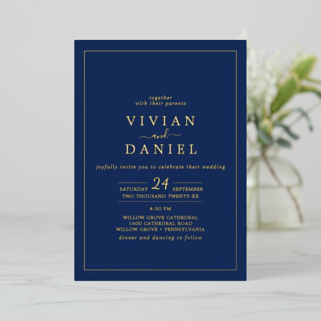 Minimalist Gold Foil | Navy Styled Date Wedding (Standing Front)