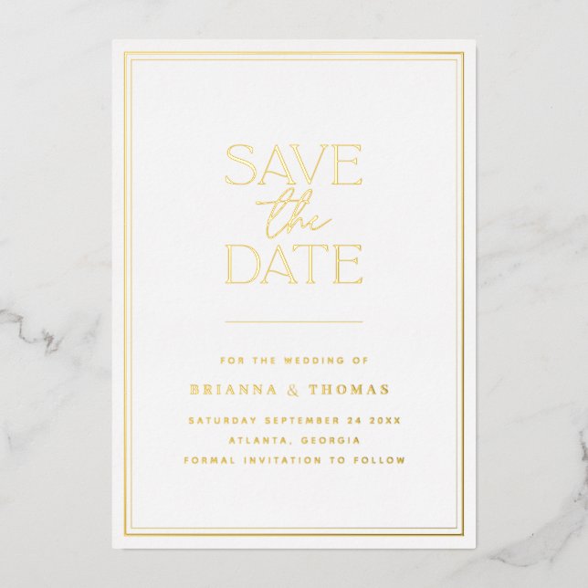 Minimalist Gold Foil Save the Date (Front)