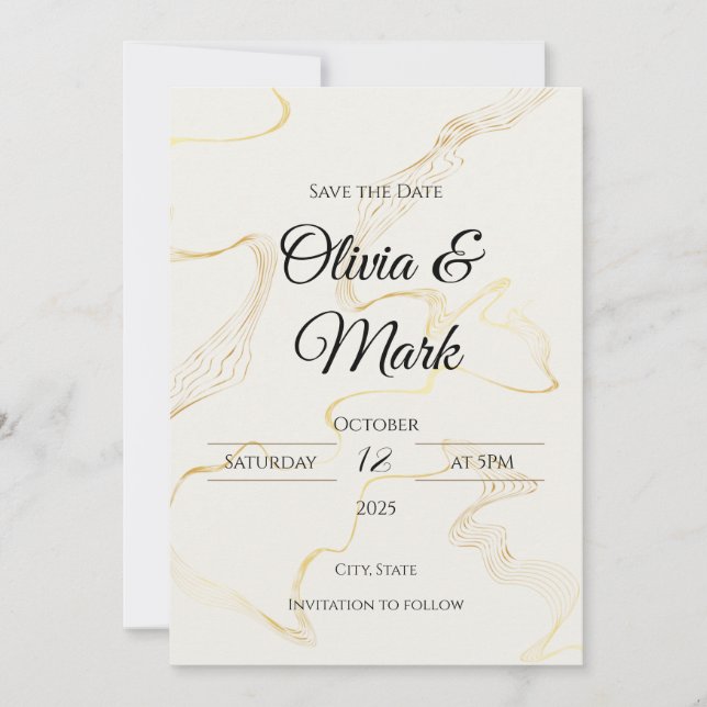 Minimalist Gold Foil Save the Date | Elegant Invitation (Front)