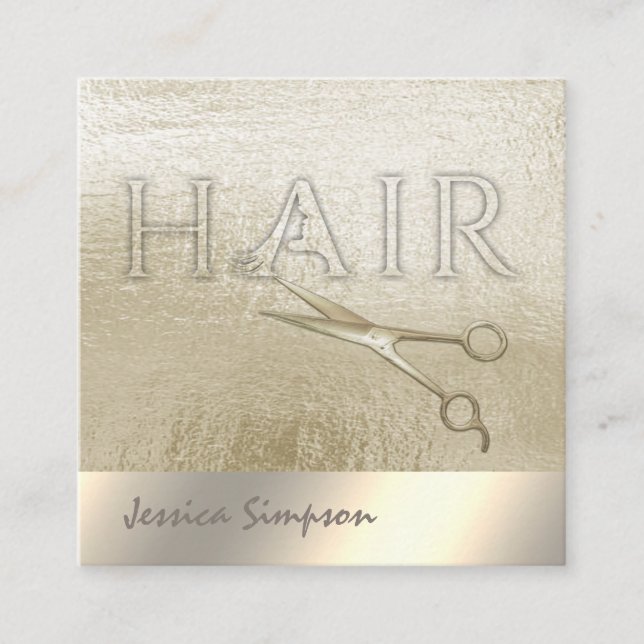 Minimalist gold foil  scissors HAIR Appointment Card (Front)
