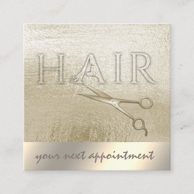 Minimalist gold foil  scissors HAIR Appointment Card (Front)