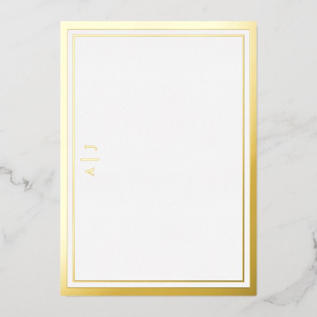 Minimalist Gold Foil Two Border Monogram Note Card (Front)