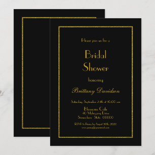Minimalist Gold Frame Black Bridal Shower Invitation
