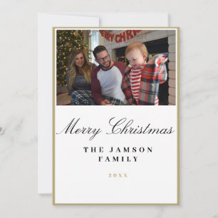Minimalist Gold Frame Family Christmas Photo Card