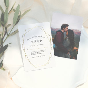 Minimalist Gold Geometric Wedding Photo RSVP Card