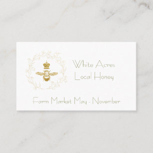 Minimalist Gold-Glitter Bee and Crown Business Card