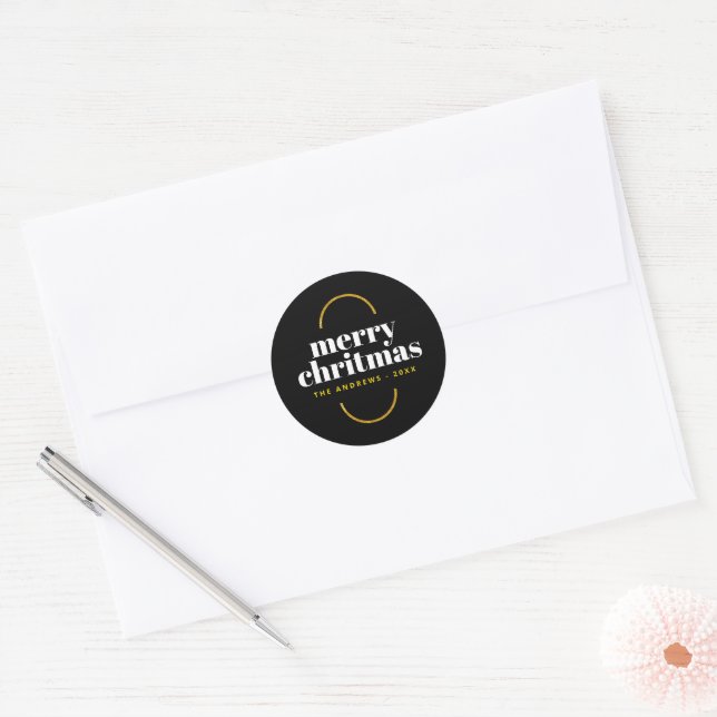 Minimalist Gold Glitter Christmas Family Classic Round Sticker (Envelope)