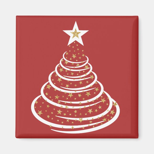 Minimalist Gold Glitter Christmas Trees Magnet (Front)