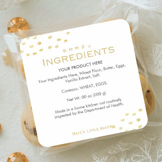 Minimalist Gold Glitter Dot Bakery Ingredients Square Sticker