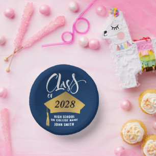 Minimalist Gold Grad Cap Stylish Graduation Party Paper Plate