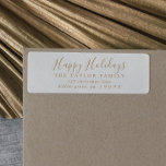 Minimalist Gold Happy Holidays Return Address<br><div class="desc">These minimalist gold happy holidays return address labels are perfect for a simple holiday card or invitation. The design features classic gold and white typography paired with a rustic yet elegant script font with hand lettered style.</div>
