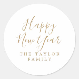 Minimalist Gold Happy New Year Holiday Gift Classic Round Sticker
