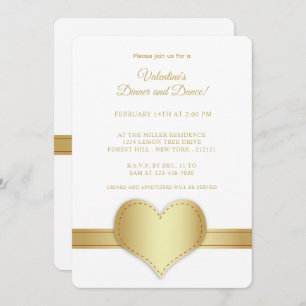 Minimalist Gold Heart Gold Strip Valentine's Day Invitation