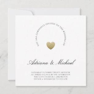 Minimalist Gold Heart Modern Script Wedding Invitation