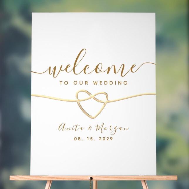 Minimalist Gold Heart Wedding Welcome Acrylic Sign (Neutral)