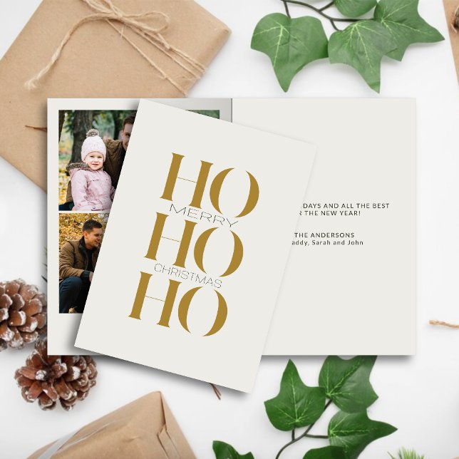 Minimalist Gold "HO HO HO" Photo Christmas  Holiday Card (Creator Uploaded)