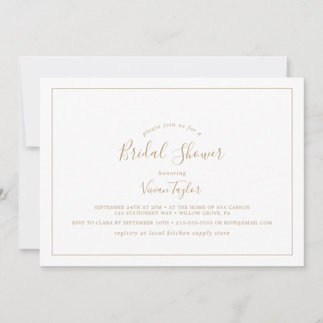 Minimalist Gold Horizontal Bridal Shower Invitation (Front)