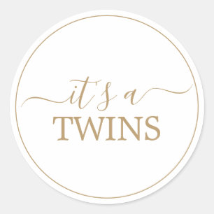 Minimalist Gold It's Twins Baby Shower Sticker