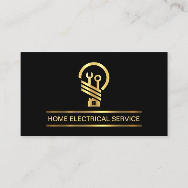 Minimalist Gold Line Electric Light Bulb Business Card (Front)