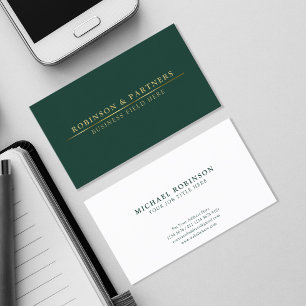 Minimalist Gold Line Elegant Dark Green Business Card
