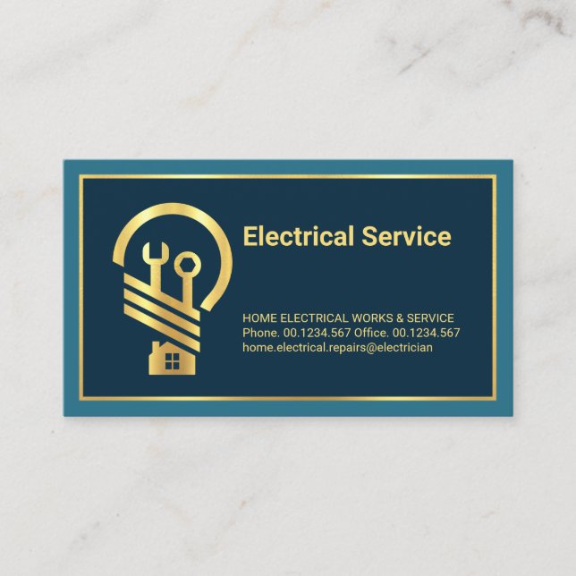 Minimalist Gold Line Frame Electrical Repair Business Card (Front)