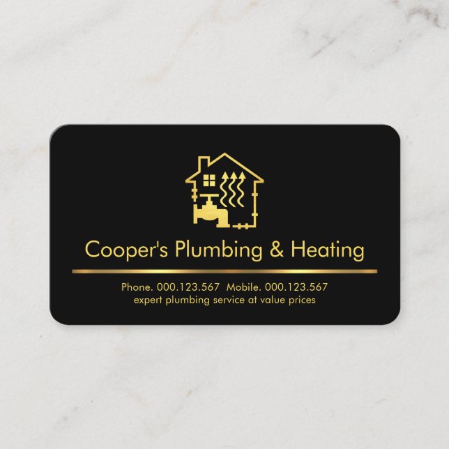 Minimalist Gold Line Plumbing Service Business Card (Front)