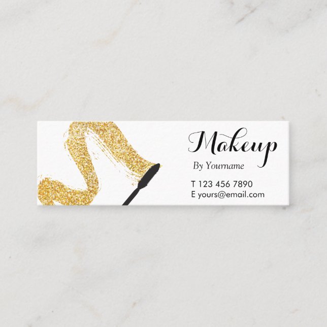 Minimalist Gold Makeup Artist Mini Business Card (Front)