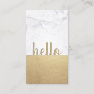 Minimalist Gold Marble Hello Luxe Writer Vertical Business Card
