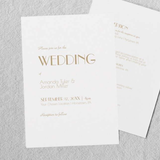 Minimalist Gold Modern Art Deco All In One Wedding Invitation (Creator Uploaded)