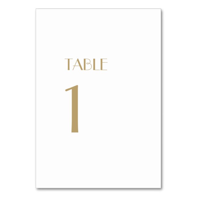 Minimalist Gold Modern Art Deco Table Numbers Sign (Front)