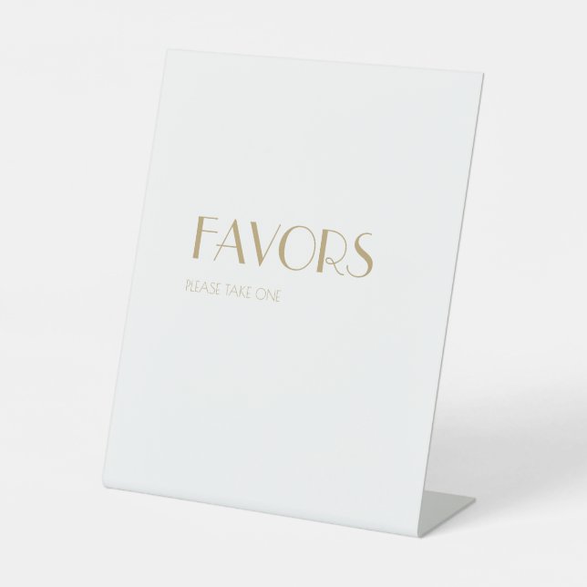 Minimalist Gold Modern Art Deco Wedding Favours Pedestal Sign (Front)