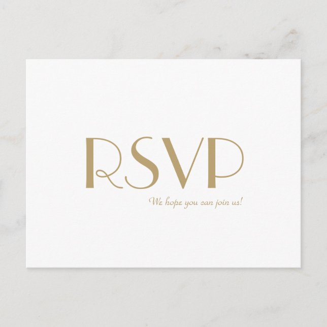 Minimalist Gold Modern Art Deco Wedding RSVP Invitation Postcard (Front)