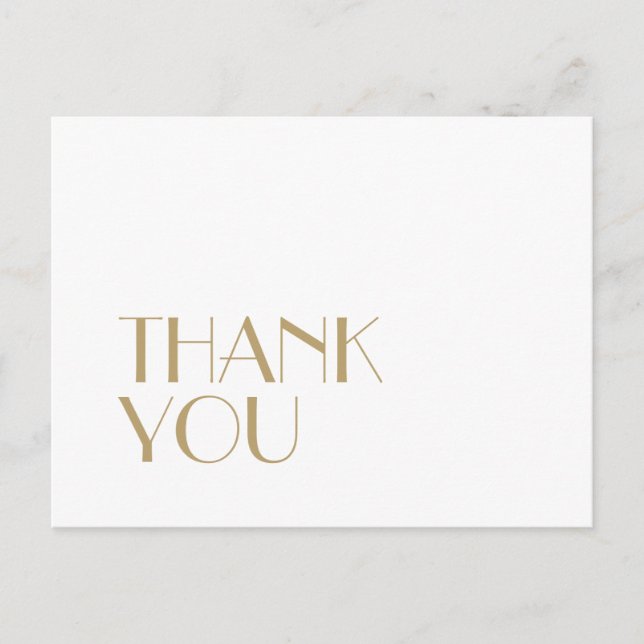Minimalist Gold Modern Art Deco Wedding Thank You Postcard (Front)