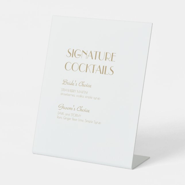 Minimalist Gold Modern Deco Wedding Cocktail Menu Pedestal Sign (Front)