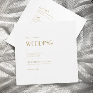 Minimalist Gold Modern Square Deco All One Wedding Invitation