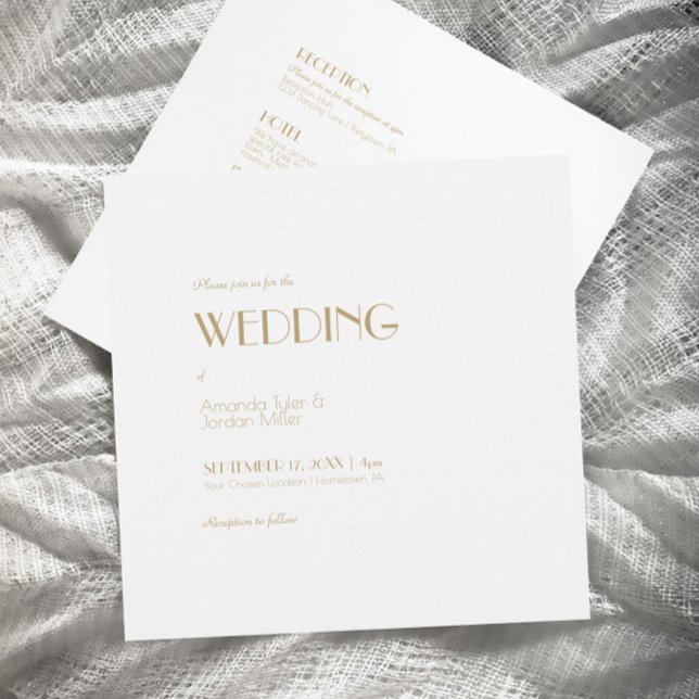 Minimalist Gold Modern Square Deco All One Wedding Invitation (Creator Uploaded)