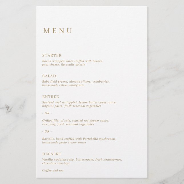 Minimalist Gold Modern Wedding Menu (Front)