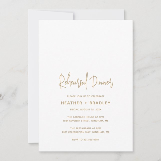 Minimalist Gold Modern Wedding Rehearsal Dinner Invitation (Front)