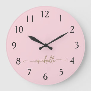 Minimalist Gold Monogram Signature Script Blush Large Clock
