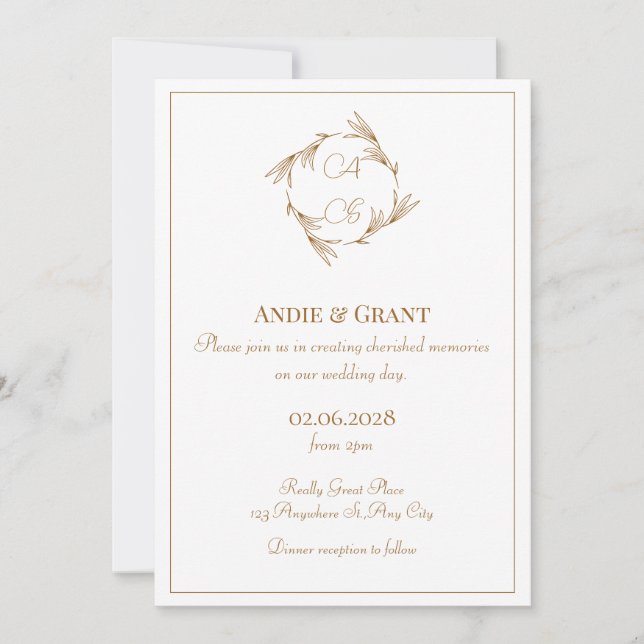 Minimalist Gold Monogram Wedding Invitation (Front)