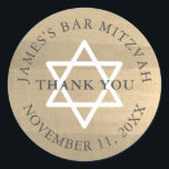 Minimalist Gold & Navy Blue Bar Mitzvah Thank You Classic Round Sticker<br><div class="desc">This minimalist and chic Bar Mitzvah thank you sticker features classic letterings in navy blue on a faux gold background with the star of david in white. Personalize it for your needs. You can find matching products at my store.</div>