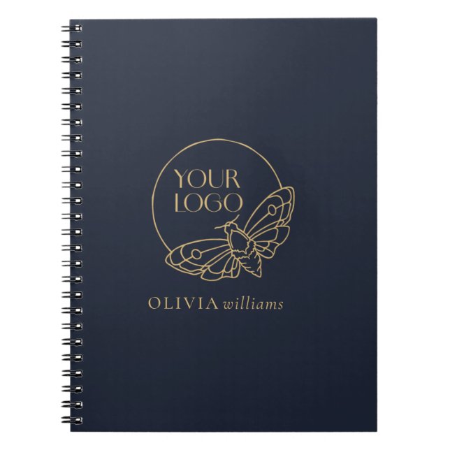 Minimalist Gold Navy Blue Simple Professional Logo Notebook (Front)