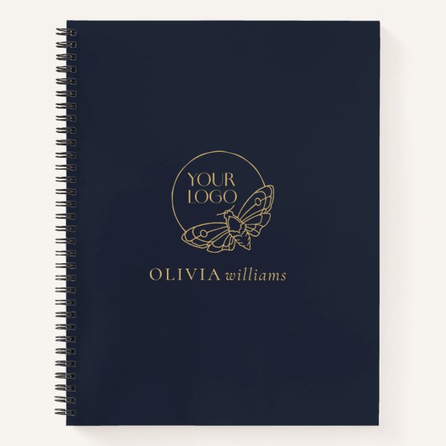 Minimalist Gold Navy Blue Simple Professional Logo Notebook (Front)