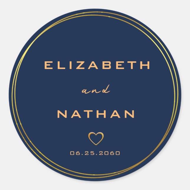 Minimalist Gold Navy Blue Wedding Envelope Seals (Front)